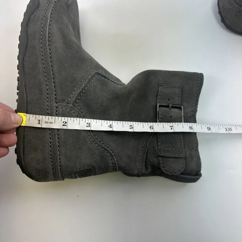 FitFlop Superboot Short Smoke Gray Suede Pull On Buckle Comfort Toning Womens 7